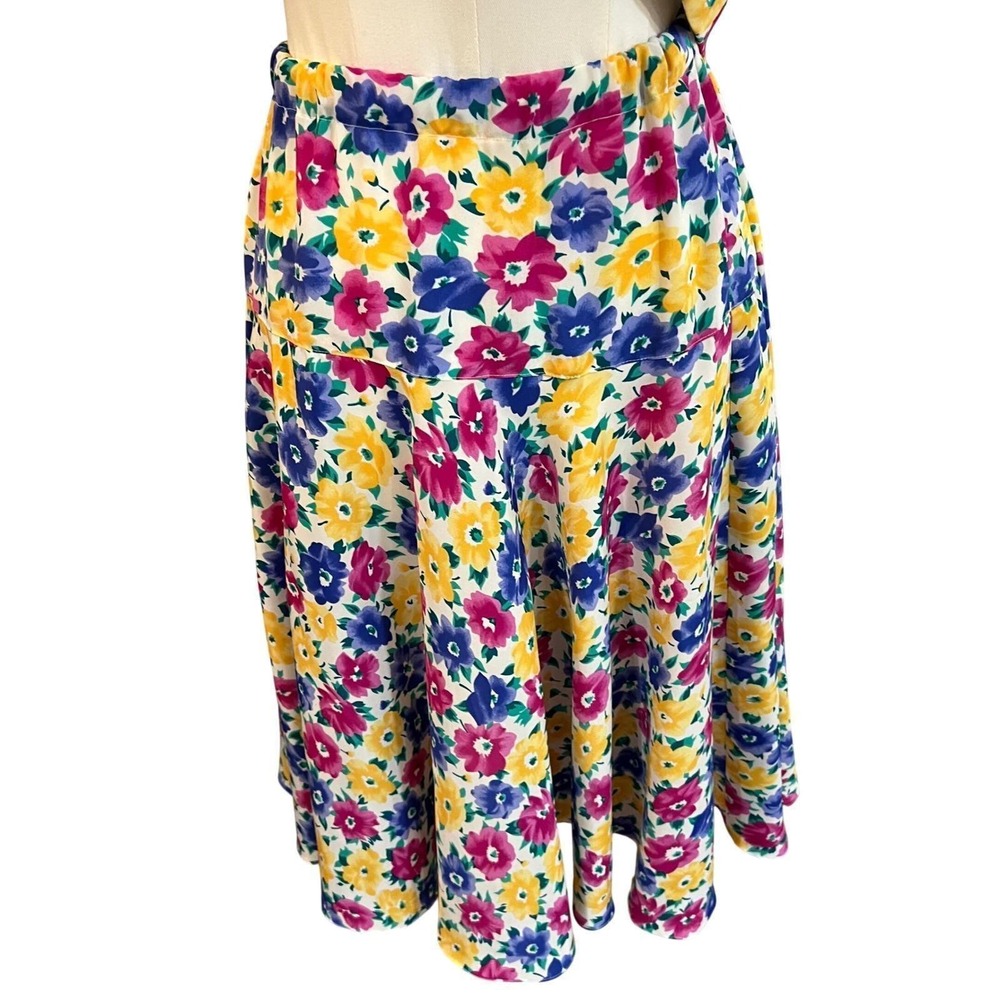 Vintage Leslie Fay Floral Matching Set Button Front Top Skirt 2 Piece 6 - Picture 4 of 10